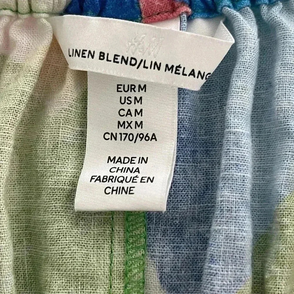 H&M Floral Puff Sleeve Maxi Dress Off-Shoulder Green Linen Blend Cottagecore M - Picture 9 of 11